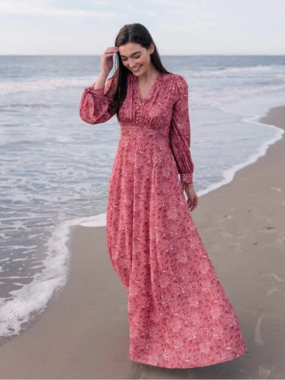 Gal Meets Glam Florence Floral Maxi Dress Pink Long Sleeve Size 6 NWT